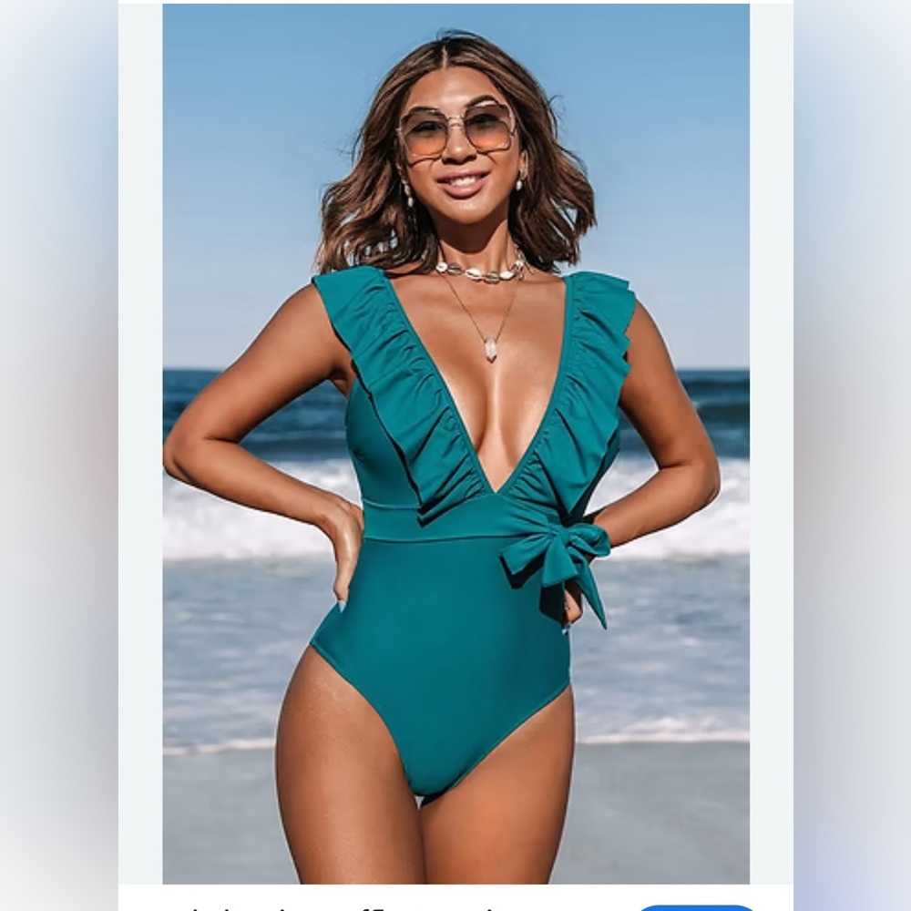NWT-XL Cupshe Ocean Green Swimsuit with Ruffle Accent